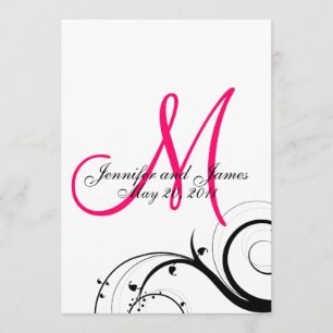 Hot Pink Monogram Weddenschap Terug Kaart