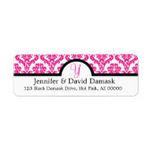 Hot Pink Monogram Y Damask Wedding Etiket (Voorkant)
