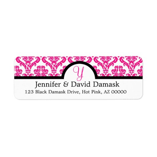 Hot Pink Monogram Y Damask Wedding Etiket (Voorkant)