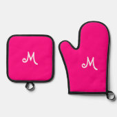 Hot Pink - Monogrammed Ovenwant & Pannenlap Set (Voorkant)