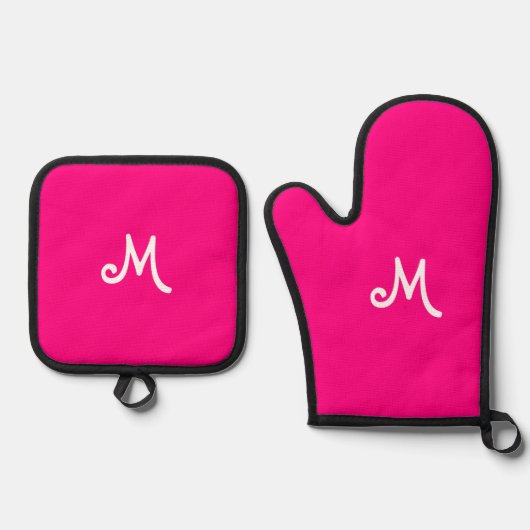 Hot Pink - Monogrammed Ovenwant & Pannenlap Set (Voorkant)