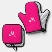 Hot Pink - Monogrammed Ovenwant & Pannenlap Set (Voorkant / Achterkant)