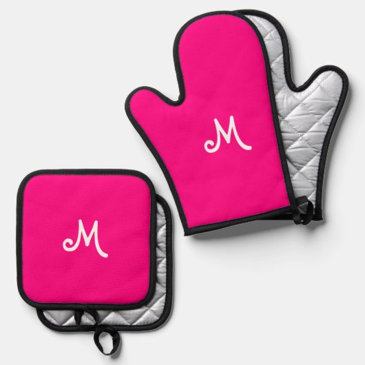Hot Pink - Monogrammed Ovenwant & Pannenlap Set (Voorkant / Achterkant)