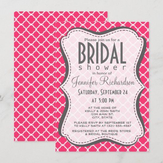 Hot Pink Moroccan Quatrefoil Kaart (Voorkant / Achterkant)