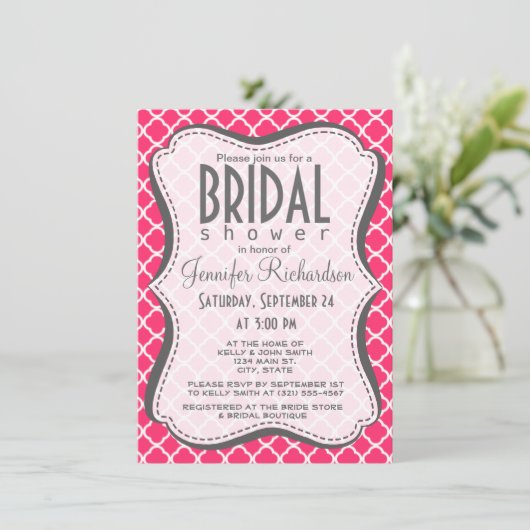 Hot Pink Moroccan Quatrefoil Kaart (Staand voorkant)