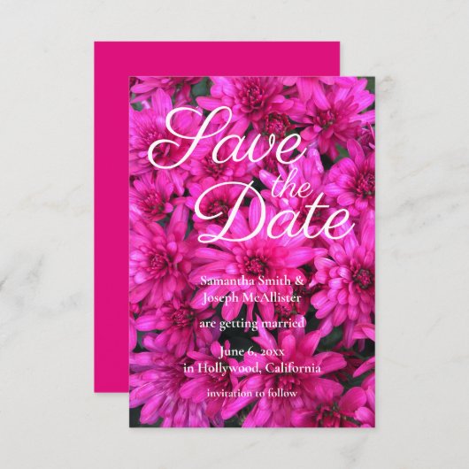 Hot Pink Mums Floral Foto opslaan Datum Kaart (Voorkant / Achterkant)