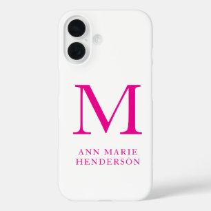 Hot Pink naam en monogram iPhone 16 Hoesje