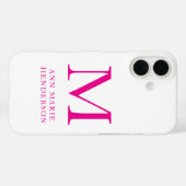 Hot Pink naam en monogram Case-Mate iPhone Case (Achterkant (horizontaal))