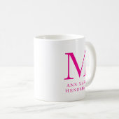 Hot Pink naam en monogram Koffiemok (Voorkant rechts)