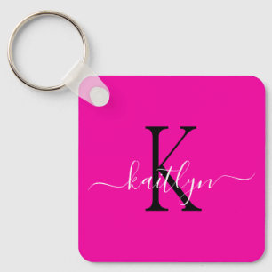 Hot Pink Name Initiaal monogram Sleutelhanger