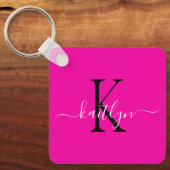 Hot Pink Name Initiaal monogram Sleutelhanger (Voorkant)