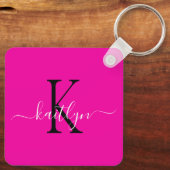 Hot Pink Name Initiaal monogram Sleutelhanger (Achterkant)