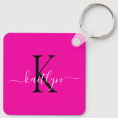 Hot Pink Name Initiaal monogram Sleutelhanger (Achterkant)