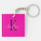 Hot Pink Name Initiaal monogram Sleutelhanger (Achterkant)