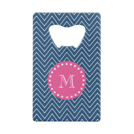 Hot Pink, Navy Blue Chevron | Uw monogram Creditkaart Flessenopener