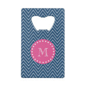 Hot Pink, Navy Blue Chevron | Uw monogram Creditkaart Flessenopener (Achterkant)