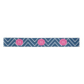 Hot Pink, Navy Blue Chevron | Uw monogram Satijnen Lint (Voorkant)