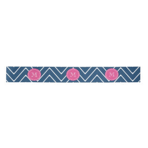 Hot Pink, Navy Blue Chevron   Uw monogram Satijnen Lint