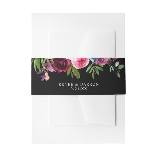 Hot Pink & Navy Blue Floral 3B Zwart Uitnodigingen Wikkel (Voorkant Voorbeeld)