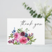 Hot Pink & Navy Blue Floral Dank u kaart V3 (Staand voorkant)