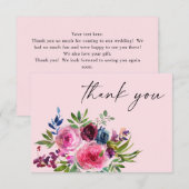 Hot Pink & Navy Blue Floral Dank u kaart V3 Roze (Voorkant / Achterkant)