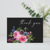 Hot Pink & Navy Blue Floral Dank u kaart V3 Zwart (Staand voorkant)