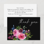 Hot Pink & Navy Blue Floral Dank u kaart V3 Zwart (Voorkant / Achterkant)