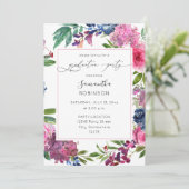 Hot Pink & Navy Blue Floral Graduation Party Kaart (Staand voorkant)