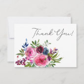 Hot Pink & Navy Blue Floral Hartelijk dank Bedankkaart (Voorkant)