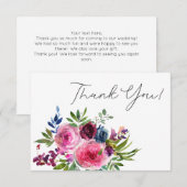 Hot Pink & Navy Blue Floral Hartelijk dank Bedankkaart (Voorkant / Achterkant)