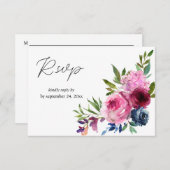 Hot Pink & Navy Blue Floral met meel RSVP Kaartje (Voorkant / Achterkant)
