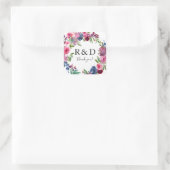 Hot Pink & Navy Blue Floral Monogram - Square Stic Vierkante Sticker (Tas)