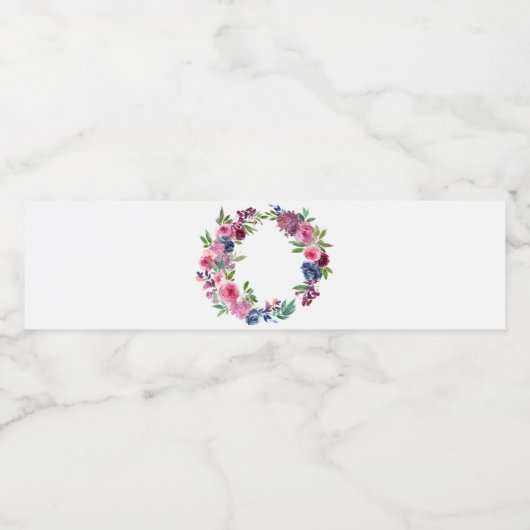 Hot Pink & Navy Blue Floral Waterfles Etiket (Enkel label)