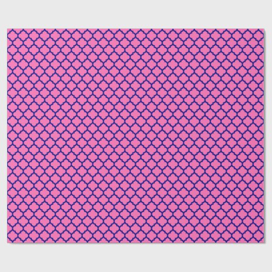 Hot Pink, Navy Blue Moroccan Quatrefoil Pattern #5 Cadeaupapier (Vlak)