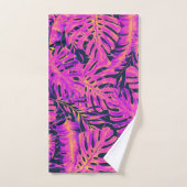 Hot Pink & Navy Blue Tropical Palm Leaves Island Bad Handdoek (Handdoek)