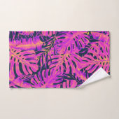 Hot Pink & Navy Blue Tropical Palm Leaves Island Bad Handdoek (Handdoek)