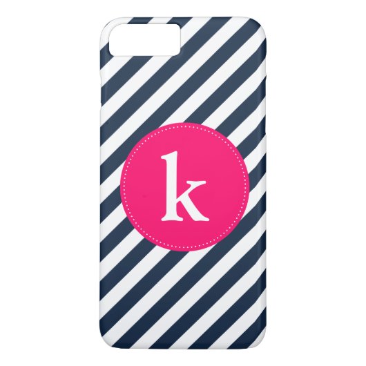 Hot Pink & Navy Monogram iPhone 7 Plus Hoesje (Achterkant)