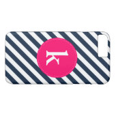 Hot Pink & Navy Monogram iPhone 7 Plus Hoesje (Achterkant (Horizontaal))