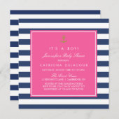 Hot Pink & Navy Nautical Baby shower Invitation Kaart (Voorkant / Achterkant)