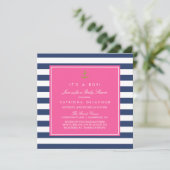 Hot Pink & Navy Nautical Baby shower Invitation Kaart (Staand voorkant)