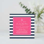 Hot Pink & Navy Nautical Baby shower Invitation Kaart (Staand voorkant)