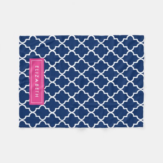 Hot Pink & Navy Quatrefoil | Fleece Blanket (Voorkant (Horizontaal))