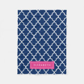Hot Pink & Navy Quatrefoil | Fleece Blanket (Voorkant)