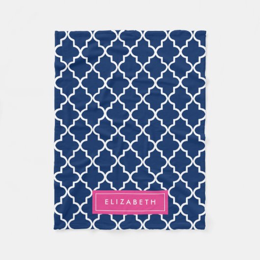 Hot Pink & Navy Quatrefoil | Fleece Blanket (Voorkant)