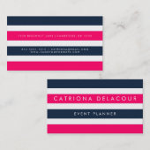 Hot Pink & Navy Stripes Moderne Visitekaartjes (Voorkant / Achterkant)