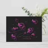 Hot Pink Neon Butterflies Verjaardagsfeestje Kaart (Staand voorkant)