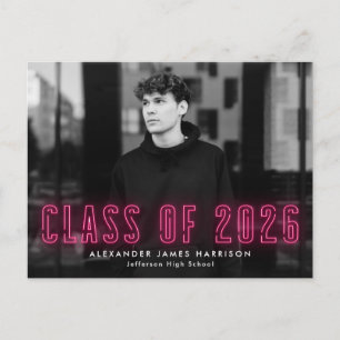 Hot Pink Neon Class of 2023 Photo Graduation Party Uitnodiging Briefkaart