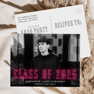 Hot Pink Neon Class of 2023 Photo Graduation Party Uitnodiging Briefkaart