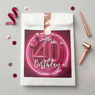 Hot Pink Neon Glam 40th Birthday Metallic Balloons Bedankzakje