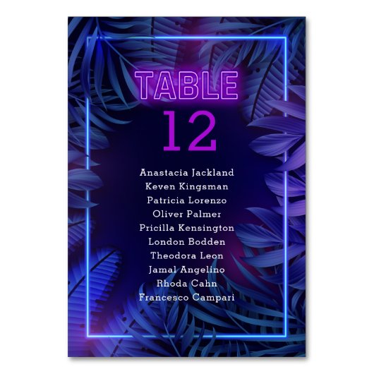 Hot Pink Neon Glow Party Escort Tafelnummer (Voorkant)